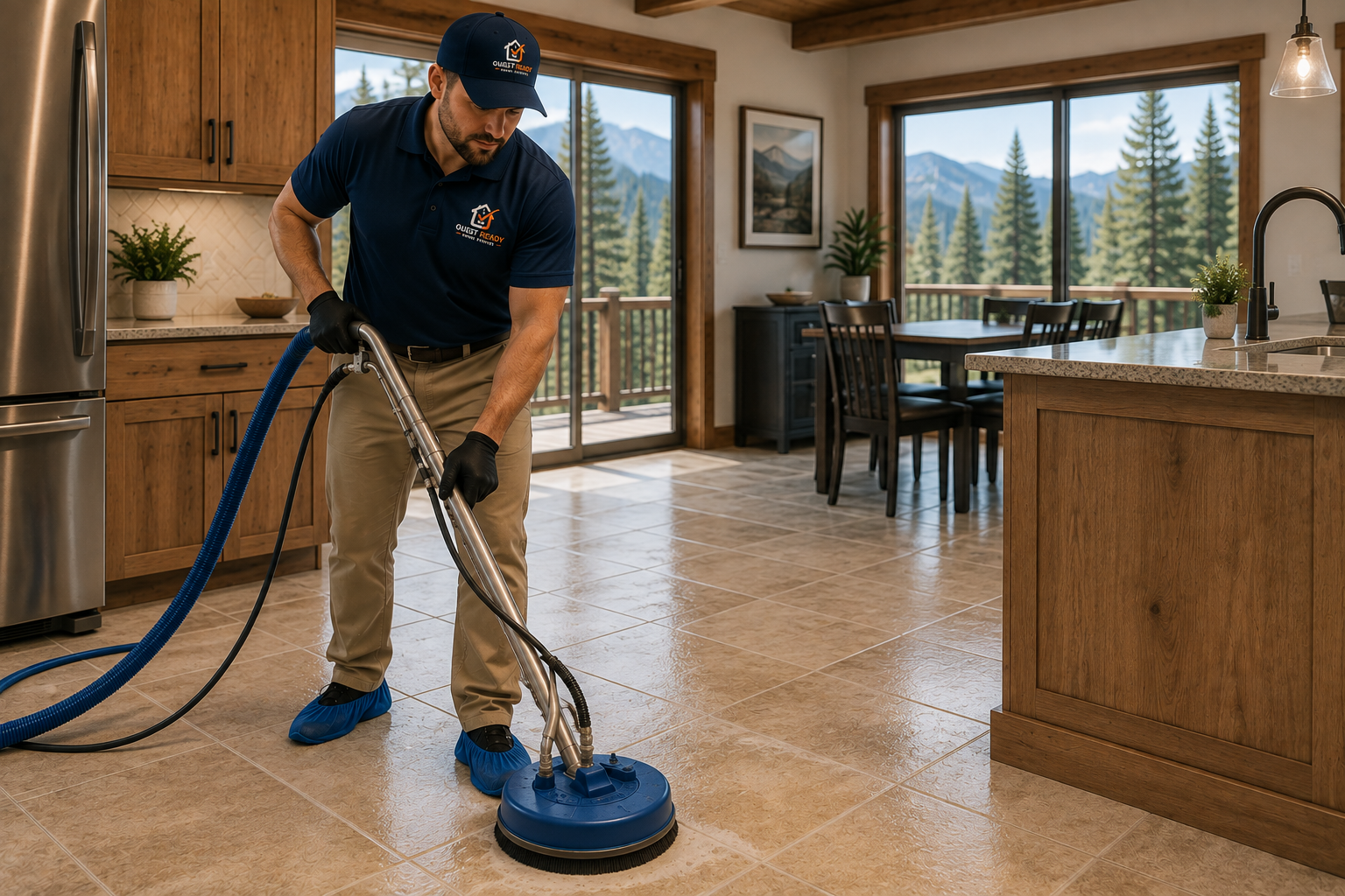 Professional tile and grout cleaning tool restoring tile flooring in a White Mountains home
